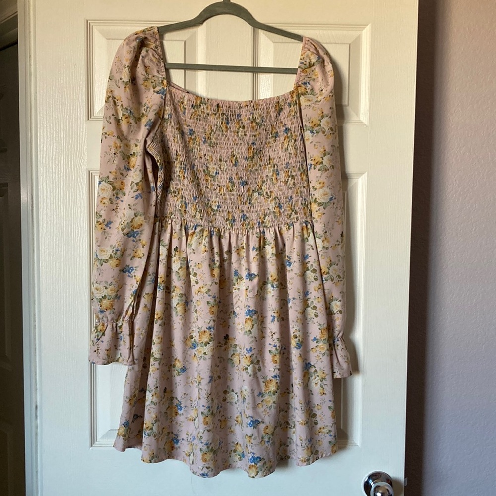 Shein pink floral off the shoulder dress Large